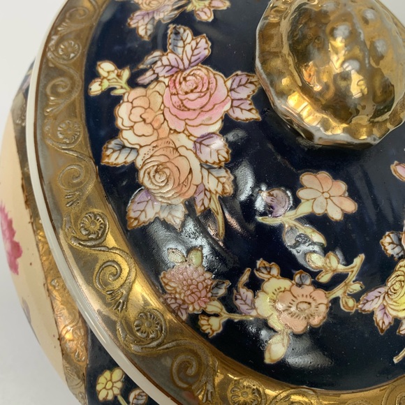 Antique hand-painted Floral porcelain tureen Satsuma style Cobalt Blue Gold Gilt - Picture 8 of 13